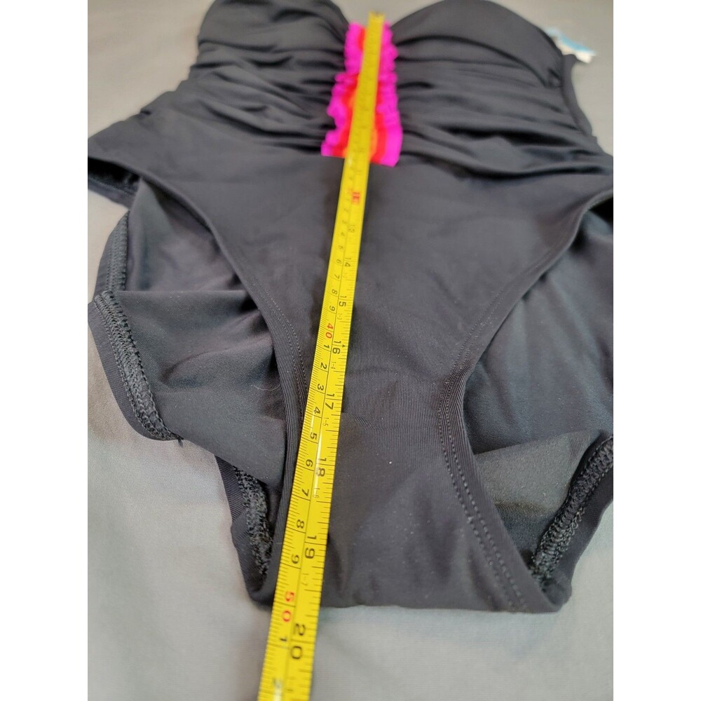 Bleu Rod Beattie Black NWT Strapless 1 Piece Swimsuit Size 8 Ruched Pink Orange - Picture 7 of 9